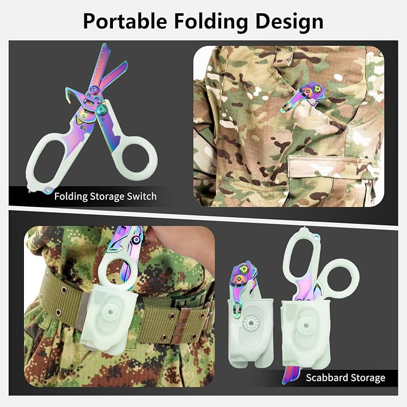 6-in-1 Trauma Shears with Strap Cutter and Glass Breaker + Luminous Holster - LEEPENK (Variation: Luminous Colorful)