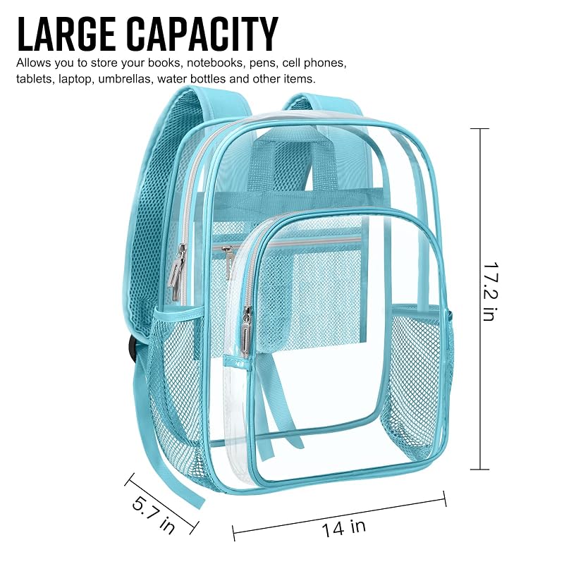 HEEYA Blue Clear Backpack Heavy Duty Transparent Security Stadium Bag