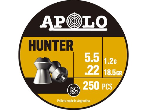 Apolo Hunter Air Gun Pellets 22 Caliber 18.5 Grain 5.5mm Head-Size Tin of 250