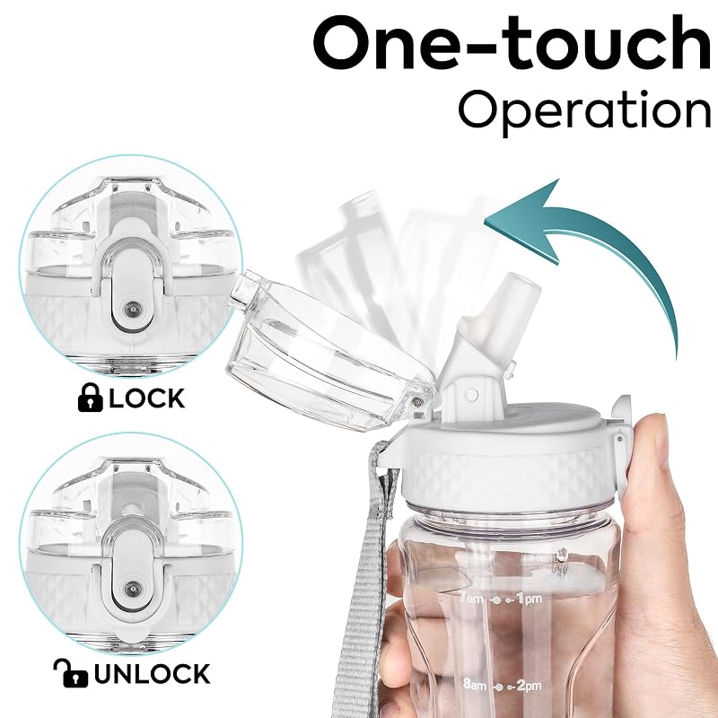 OLDLEY 15 oz Leak-Proof Kids Water Bottle with Straw - BPA-Free Tritan, Time Marker, 1 Straw Lid, Transparent
