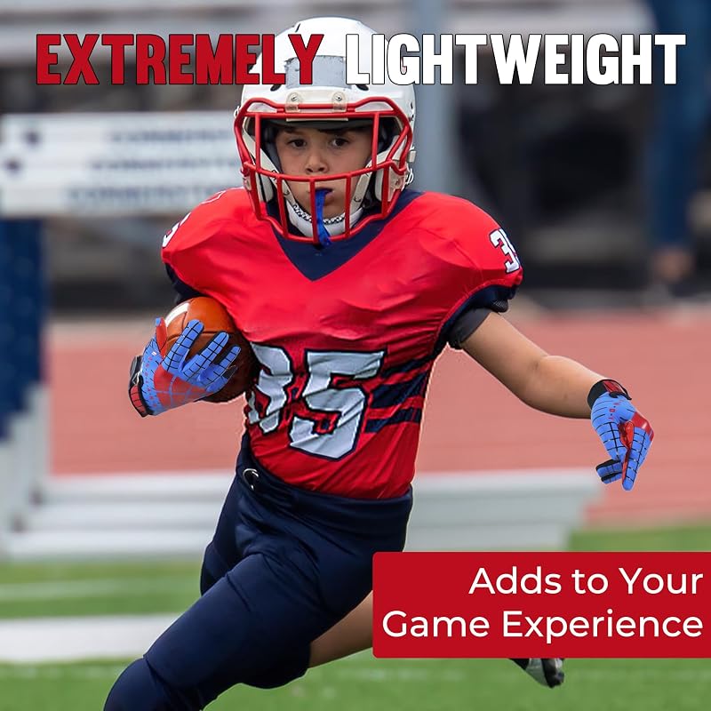 Youth Football Gloves - Unmatched Grip Receiver Gloves for Kids Blue/Red XS