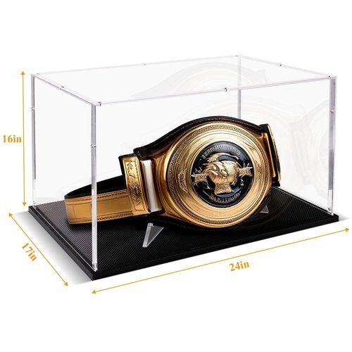 Acrylic Full Szie Championship Belt Display Case Boxing Football Wrestling Championship Belt Display Stand Shadow Boxes Large Clear Collectibles Display Case with Carbon Fiber Skin Base & Belt Stand