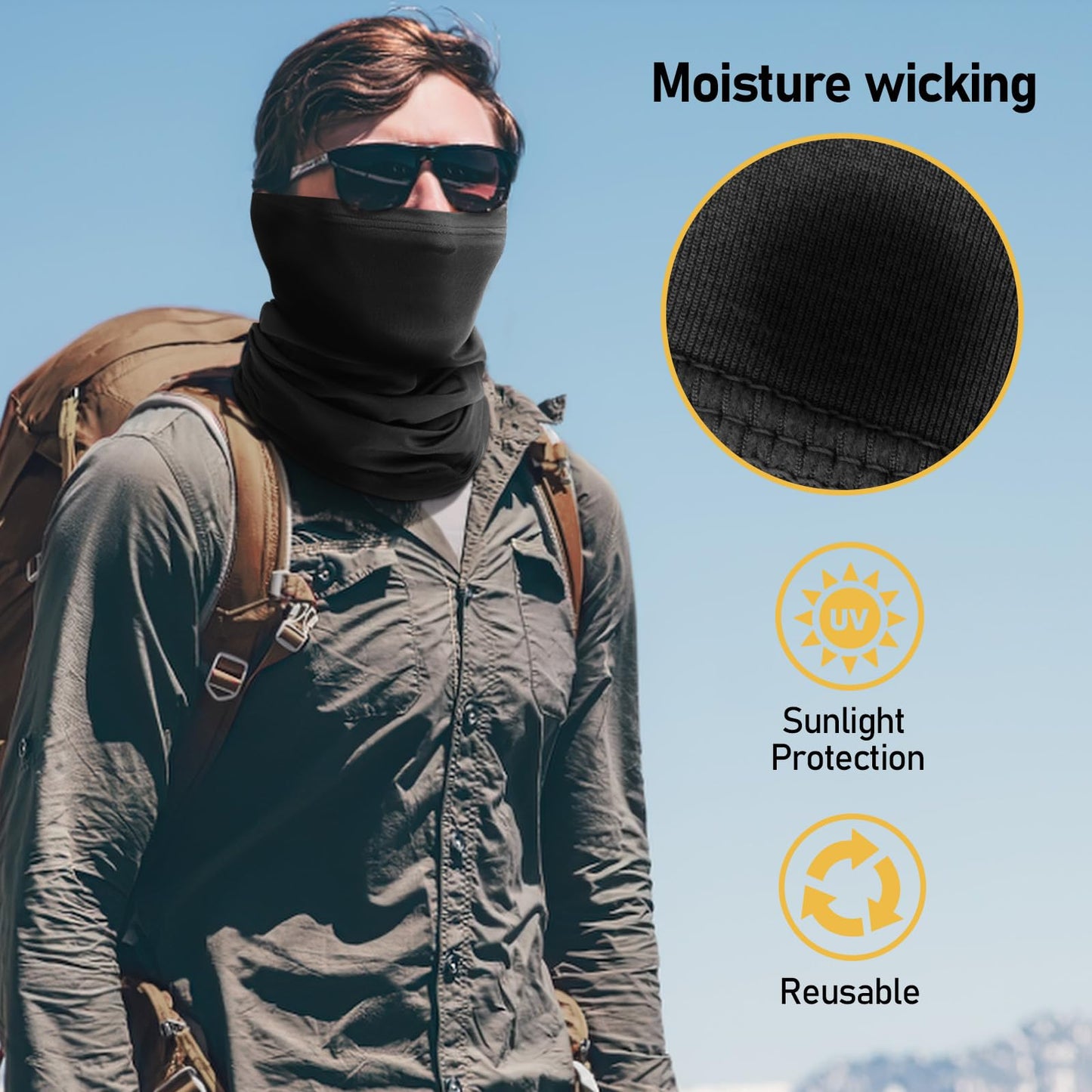 TICONN Neck Gaiter Face Cover Scarf, Neck Warmer Breathable Sun & Wind-proof for Skiing Fishing Hiking Cycling (Quick Dry, Black)