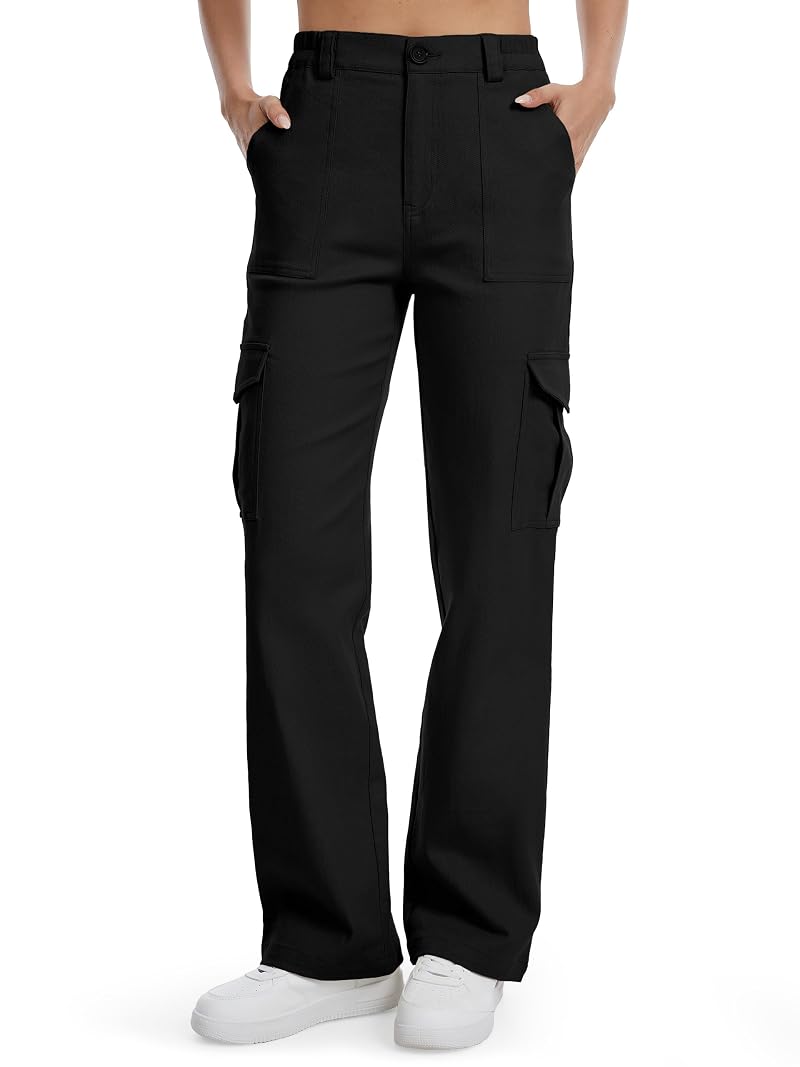 Tall Cargo Pants for Women 34" Inseam - Y2K Straight Leg, 6 Pockets, Black XXL+