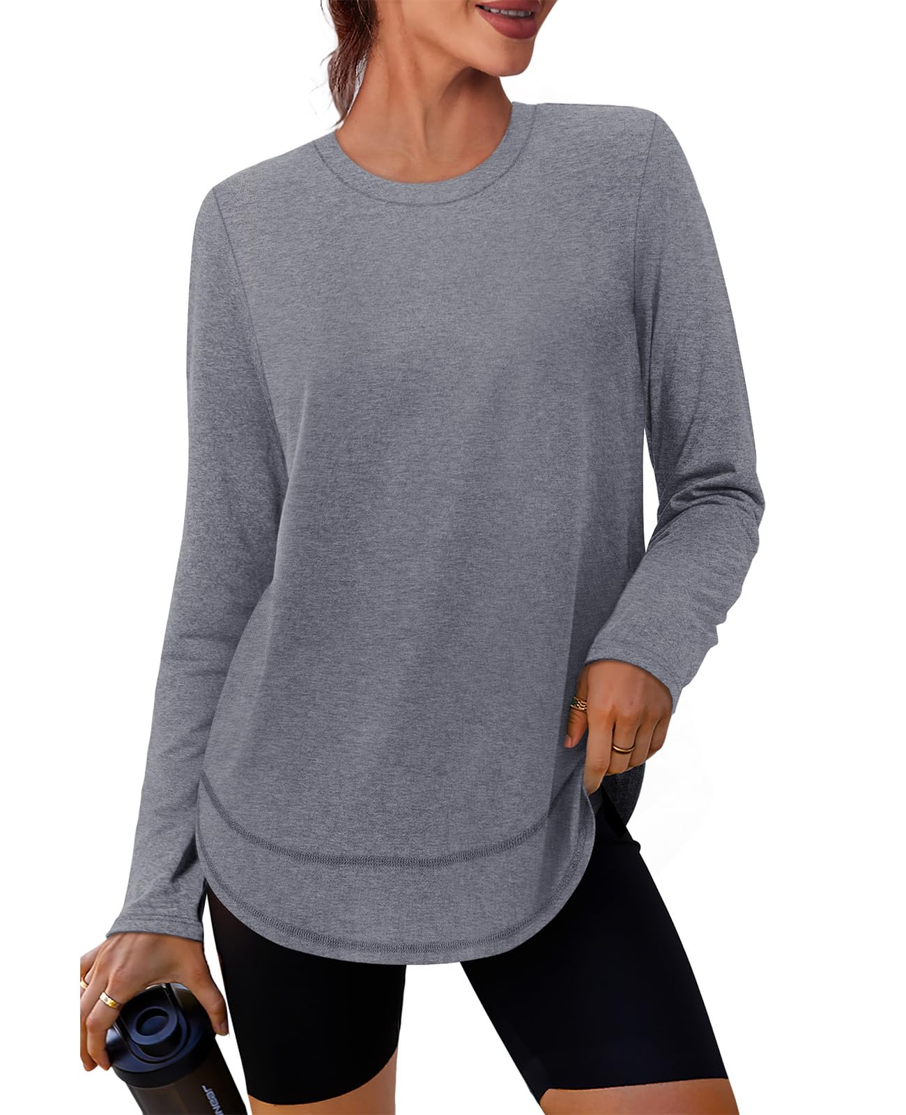 Sun Protection Clothing Women Workout Tops Gym Ropa Deportiva para Mujer‌ Yoga Columbia Fishing Shirts Tennis Lightweight Sweatshirt Thumbholes Grey XL