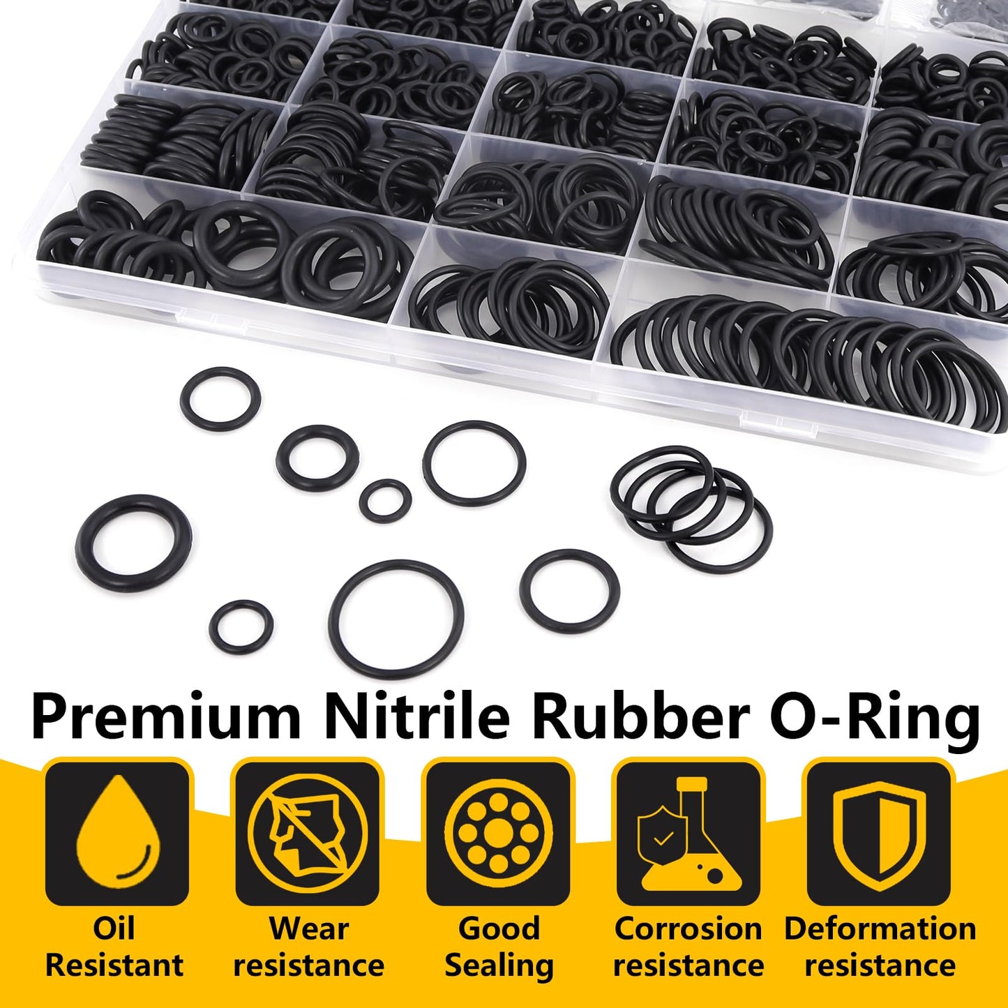NBRINGO 1040 PCS 21 Size O Ring Assortment Kit, Industrial-Grade Nitrile Rubber O-Rings for Automotive Repairs, Kitchen Faucets, Pressure Washers and Assorted Plumbing - Durable & Oil Resistant