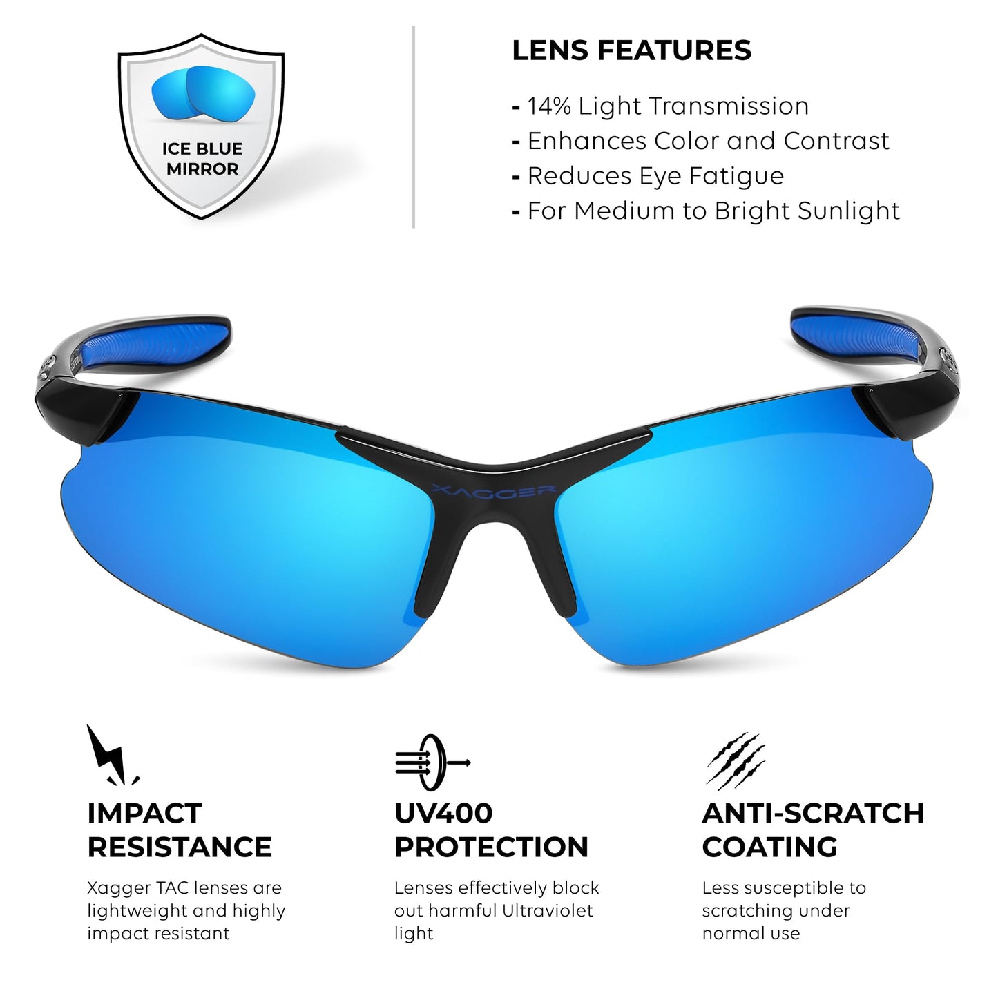 Xagger Kids Youth Polarized Sports Sunglasses for Boys Girls Baseball Softball Glasses TR90 Frame
