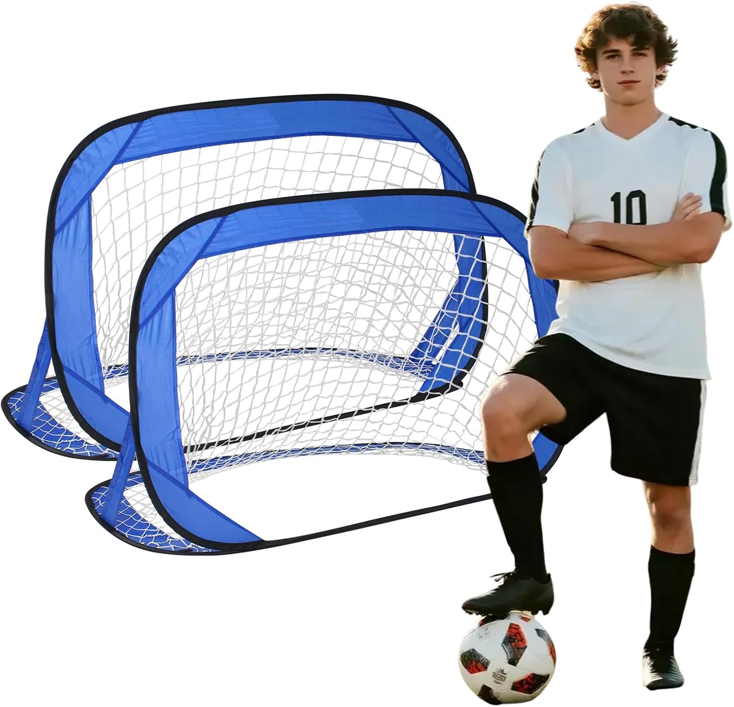 2 Pack Soccer Goals for Backyard, Portable Soccer Goal, Collapsible Pop-Up Training Net, Back Mini Soccer Goal for Backyard and Indoor/Outdoor Use, Carrying Bag Included (3.6x2.4 ft)