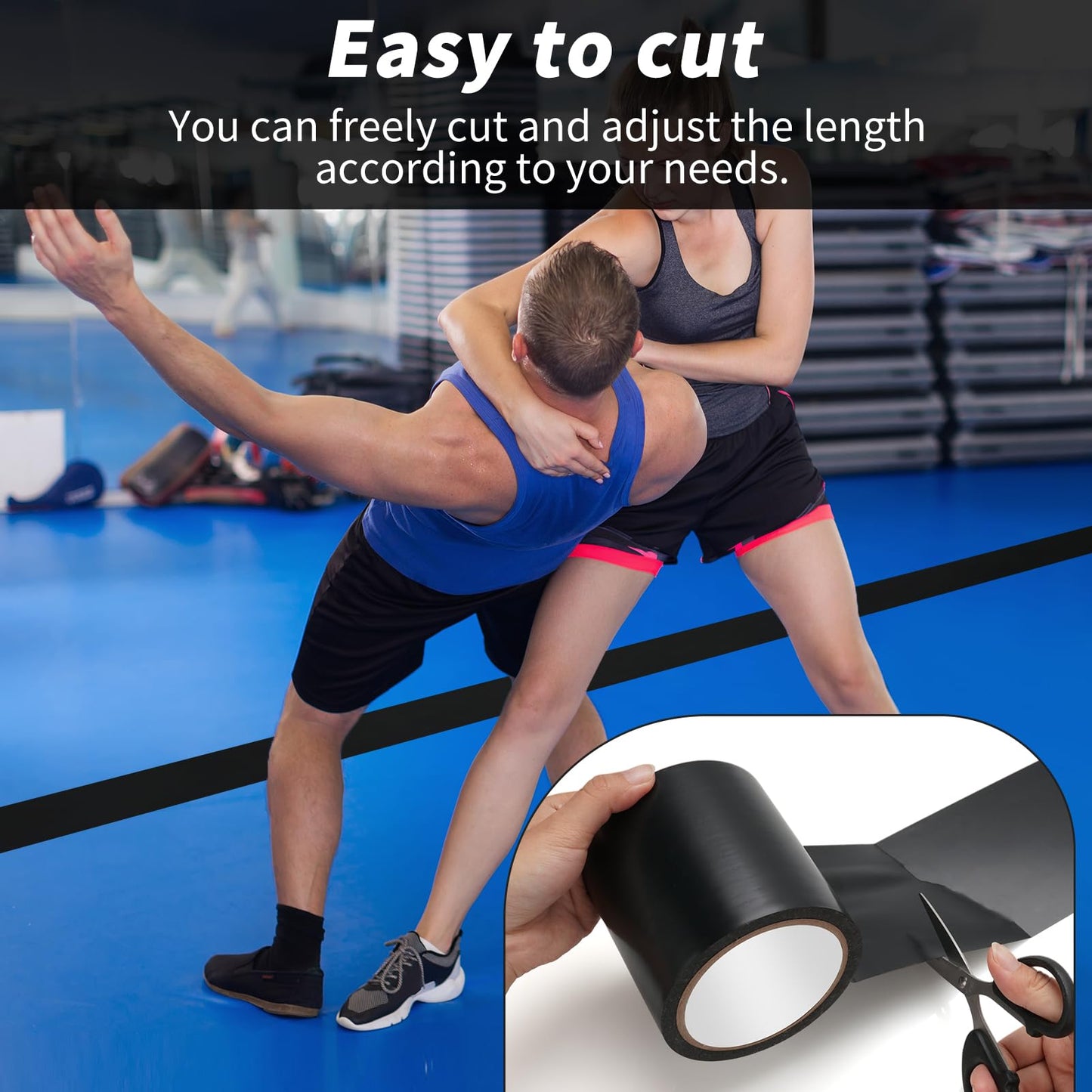 2 Rolls 4" x 108′ Wrestling Mat Tape Heavy Duty Gym Carpet Seam Tape, 7 Mil Strong Adhesive PVC Mat Tape for MMA, BJJ, Grappling, Wrestling and Exercise Mats, Black