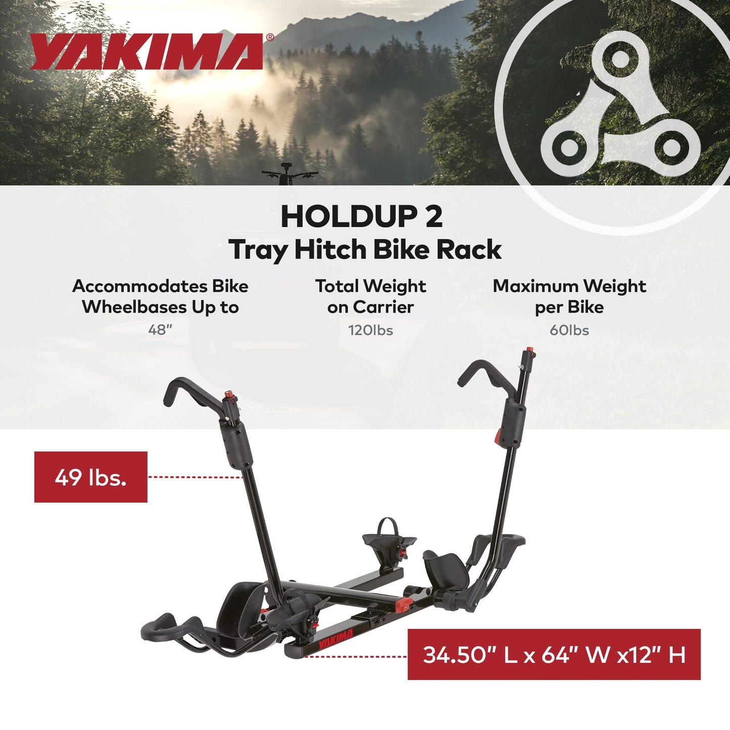 Yakima Tray Hitch Bike Rack, Rear Vehicle Bicycle Carrier w/Tilting Tray & Adjustable Spacing for 2 Bikes, Fits 20 to 27.5 Inch Wheel Size, HoldUp 2”