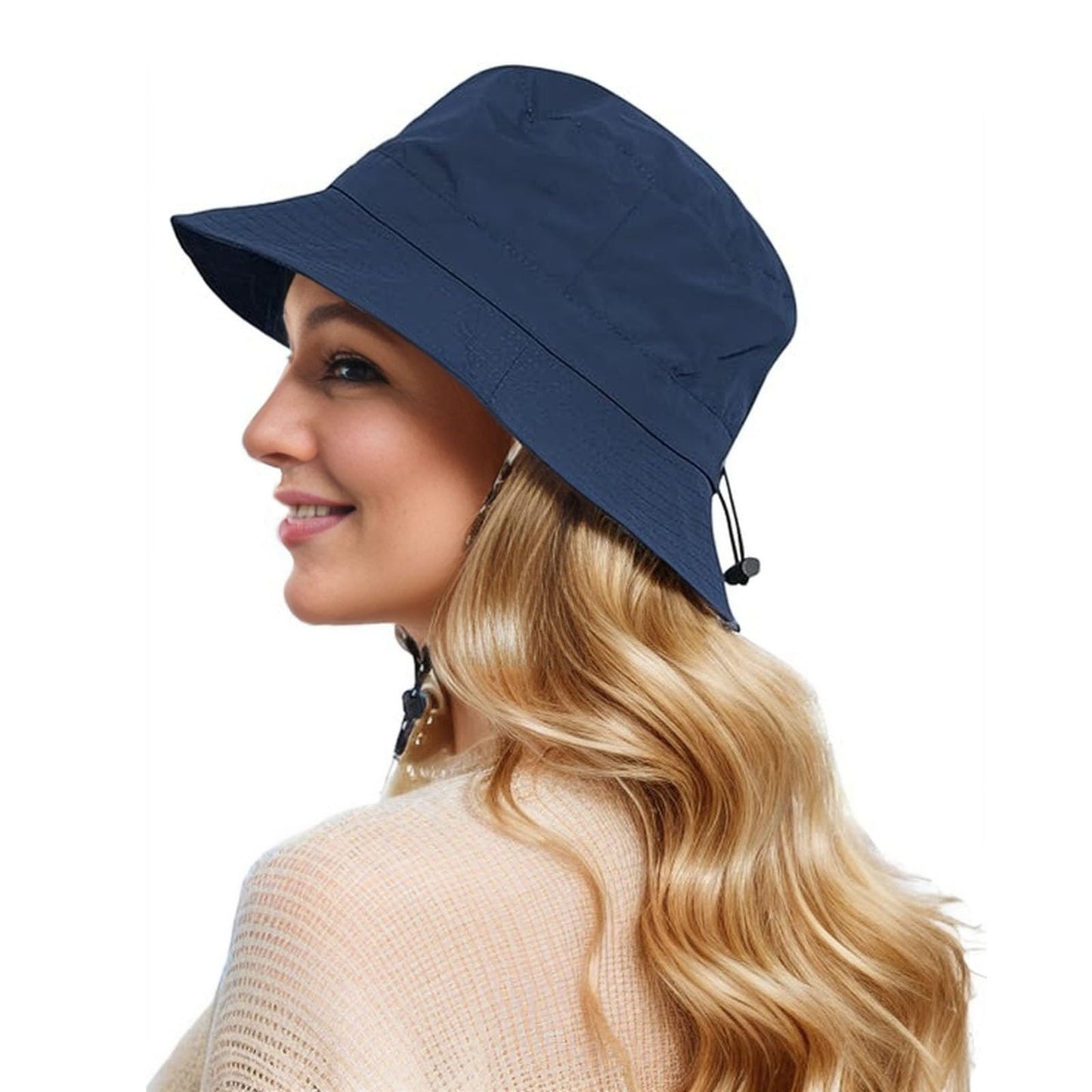 Waterproof Bucket Rain Hat for Men Women, Outdoor Fishing Hat Foldable UV Protection Sun Hat Quick Dry Packable Hat for Summer Beach Fishing Hiking, Navy Blue