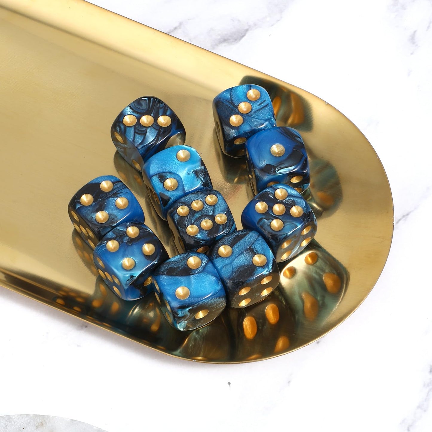 10PCS Dice Set Mini Dice 16mm Two Colours D6 Acrylic Portable Game Dices for Board Games Classroom Teaching Table Games Math Teaching (Blue Black)