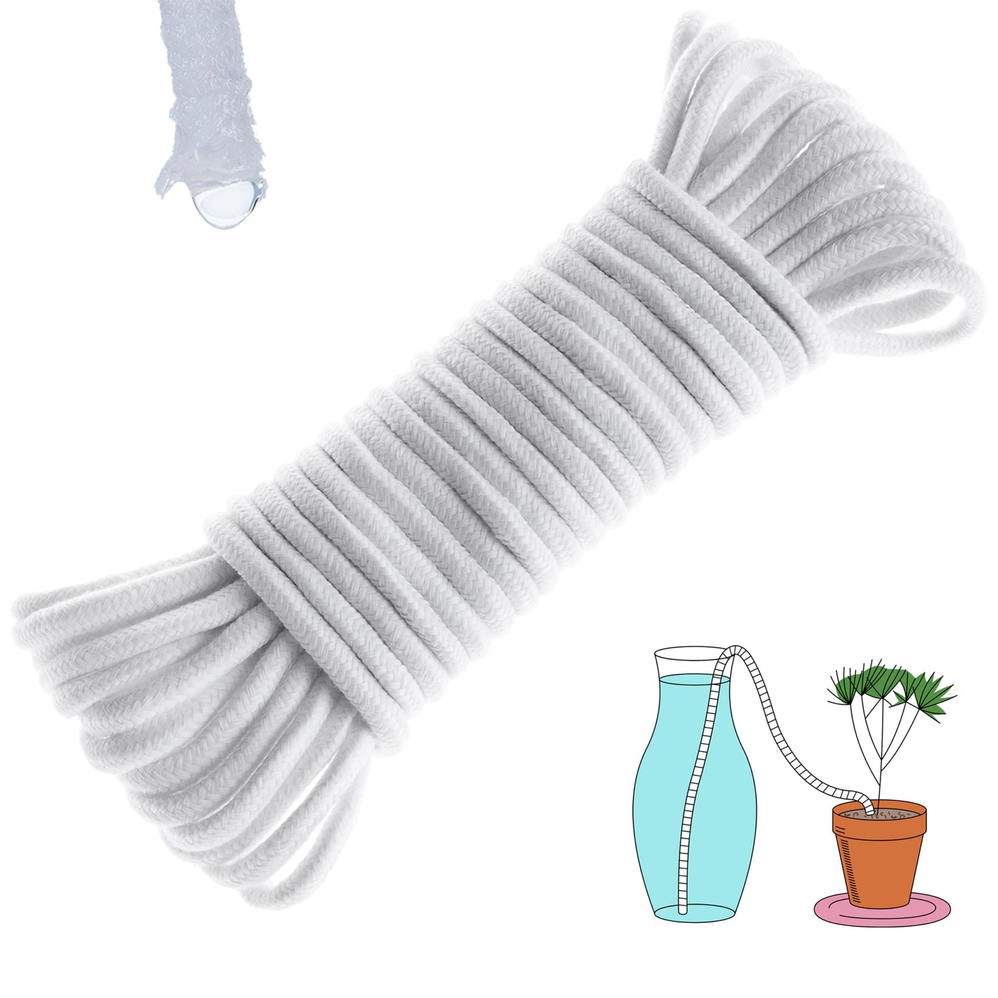 ORIMERC 50ft 1/4 inch Plants Self Watering Capillary Wick Rope Cord DIY Vacation Potted Flower Sitter Hydroponic Wicking Planter Pot Garden Seeds Starting Seedling Automatic Waterer System Device Line