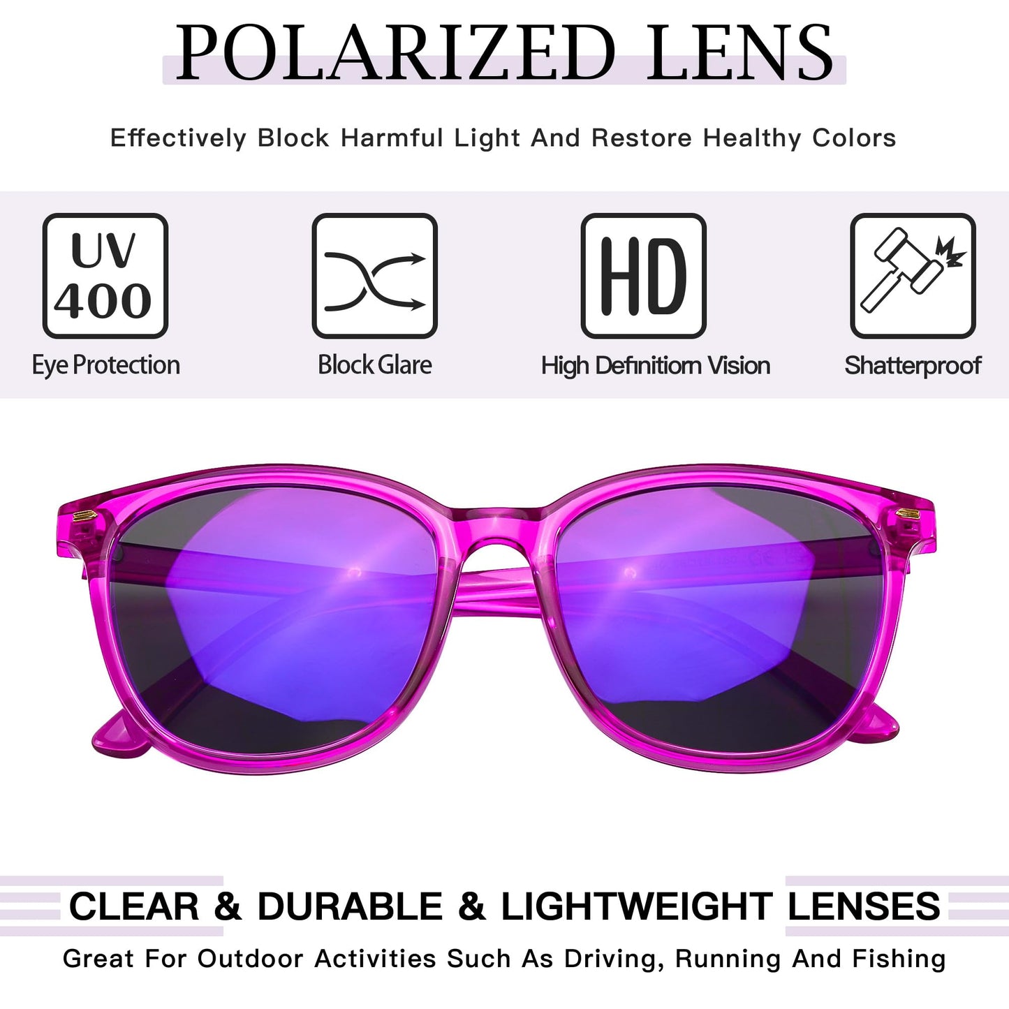 SIPHEW Mirrored Polarized Sunglasses for Women - Designer Oversized Square Beach Eyewear w UV400 Protection (A12-Dark Purple frame purple mirror Len)