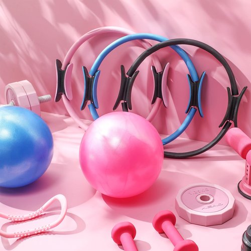 Zomiboo 6 Pcs Pilates Rings and Mini Exercise Balls 14 Inch Magic Circle with Lightweight Padded Handles 9.5 Inch Workout Ball for Women Stability, Barre, Yoga, Core Training and Physical Therapy