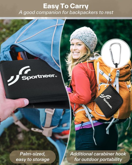 Sportneer Sitting Pad, Sit Pads for Backpacking Portable Camping Sit Pad Waterproof Folding Pad Stadium Seat Pad for for Camping Picnics Hiking (Black, 2 PCS)