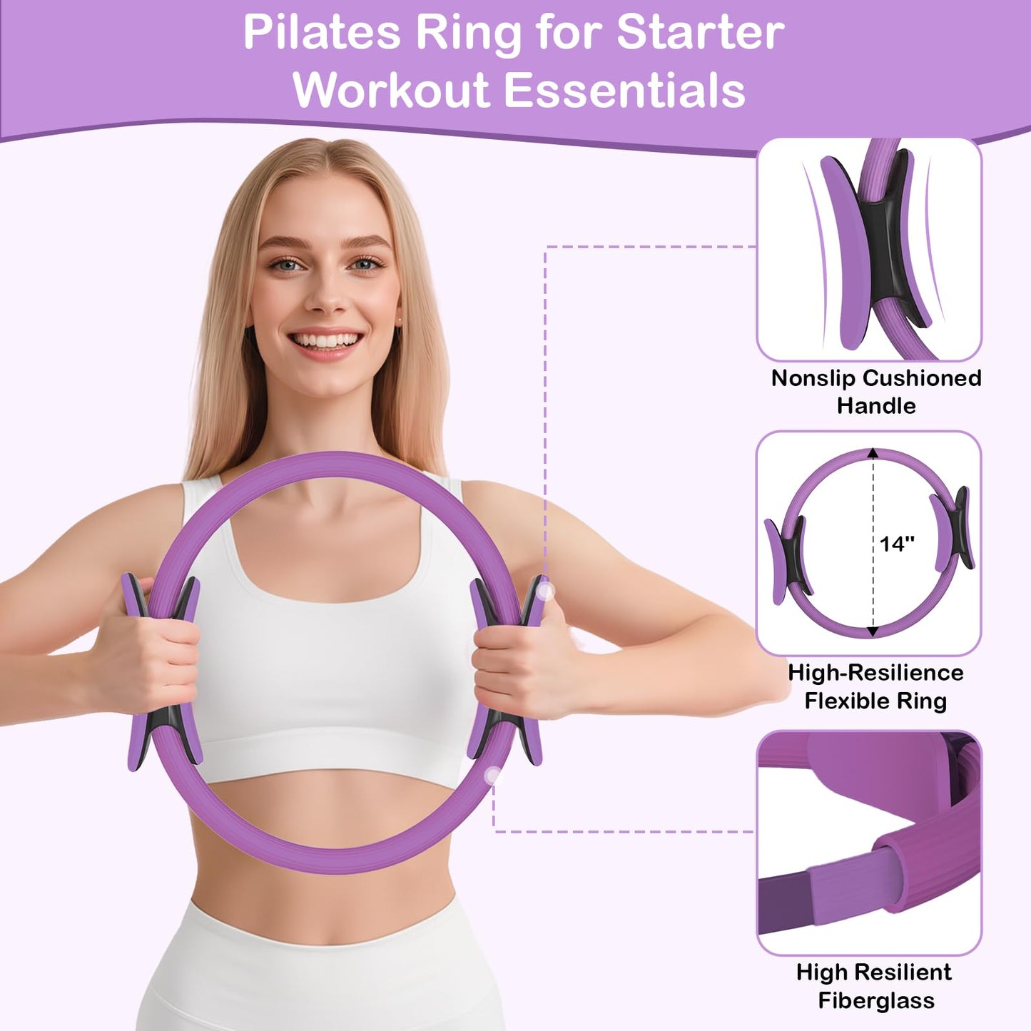 Hoedia Pilates Kit for Women, Pilates Equipment Ring and Ball Set, Purple