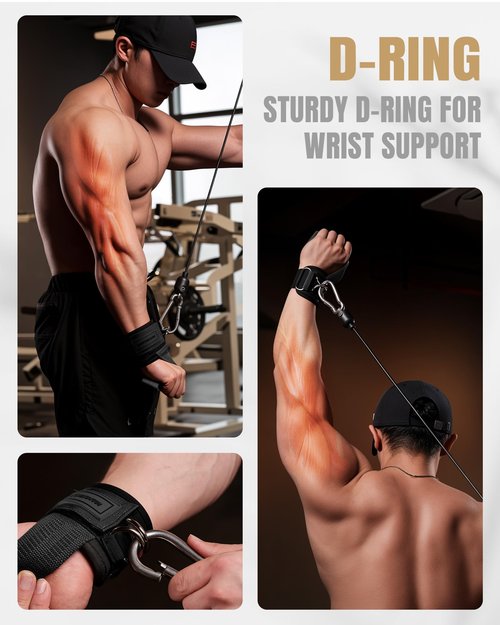 MANUEKLEAR Non-Slip Wrist Straps for Weightlifting Deadlifting, Gym Lifting Straps with D Rings for Cable Machine Workout, 10mm Neoprene Padded Weight lifting Wrist Wraps for Men Women (Black)