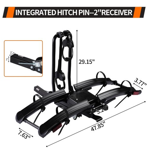 Terriplaze Foldable Electric Bike Rack Hitch Mount with Ramp for 2" Receiver, 2 Bike Rack for Car, Up to 4’’ Fat Tire, 136 lbs Capacity, with Locks, Tiltable, Wheels for Easy Transport