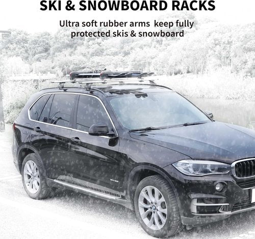 Ski & Snowboard Roof Racks with Anti-Theft Lock, 28'' Ski Carrier Rack Fits 6 Pairs Skis or 4 Snowboards