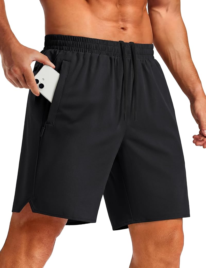 TACVASEN Men’s 7" Athletic Shorts with 3 Zipper Pockets – Black, Medium