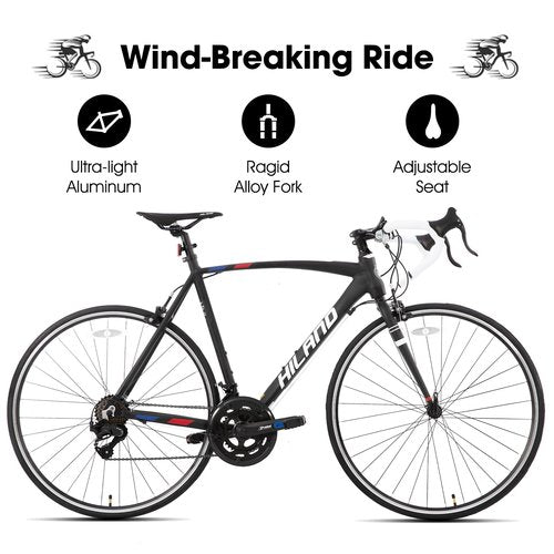 HH HILAND 700C Road Bike, 14 Speeds Sport Bike, Light Weight Aluminum Frame, Racing Bike for Men Women Adult Bicycle Black 57 CM Frame