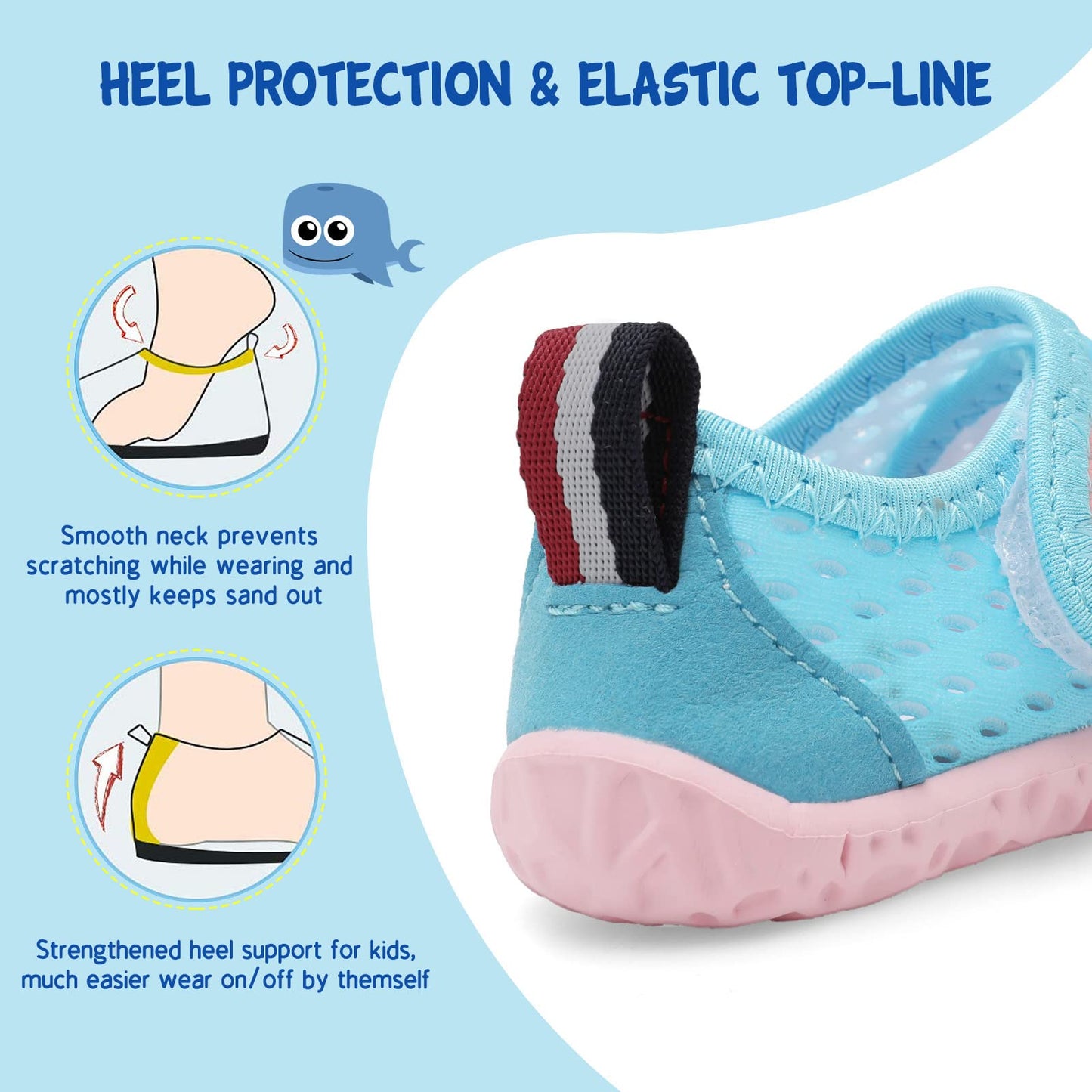LeIsfIt Boys Girls Water Shoes Kids Aqua Socks Toddler Quick-Dry Swimming Shoes Non-Slip Summer Shoe for Beach Pool Surf, Blue Pink, 9 Toddler