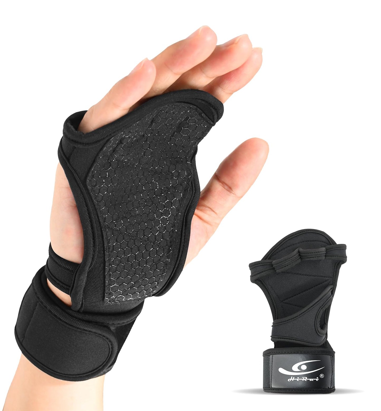 HiRui Ventilated Weight Lifting Workout Gloves for Men Women, Built-in Wrist Wraps and Non-Slip Palm Silicone to Avoid Calluses, Exercise Gym Gloves for Cross Training Powerlifting (Black, Medium)