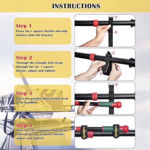 LuBanSir Shovel Mount for Roof Rack, 12 Inches Adjustable Hook and Loop Mount Holder Straps for Cars Trucks Tractors Trailers (4 Pack)