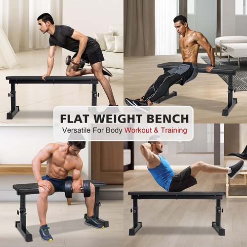 MIUDGIG Flat Weight Bench, Adjustable Height Strength Training Bench, Heavy Duty Workout Bench for Home Gym, Multifunctional Exercise Bench Press for Full Body Exercises & Fitness, Home/Gym Easy Assembly