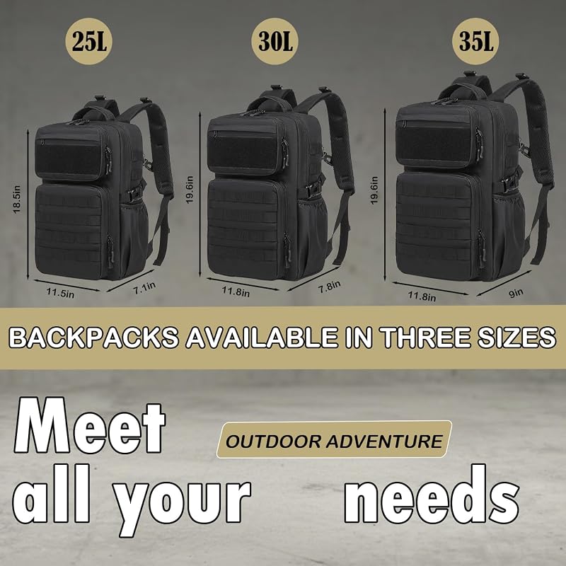 Military Tactical Backpack for Men 30L Black | Assault Rucksack with MOLLE System