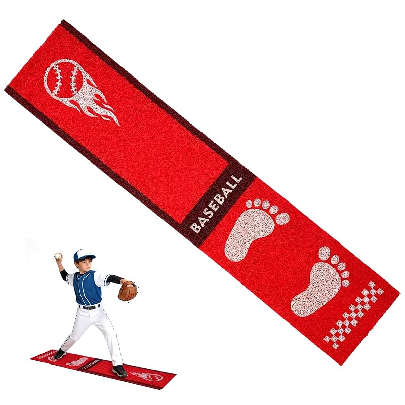 Moonace Baseball Softball Pitching Mat - 65x14 Anti-Slip Training Mat, Red Variation