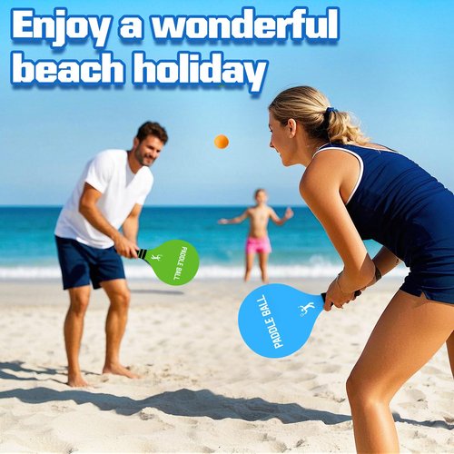 Beach Paddle Ball Set - Funny Paddleball Rackets Game, Comfortable Anti-Slip Grip, Outdoor Sports Toys for Adults Family Games Beach Yard Lawn Party Supplies, Blue Green