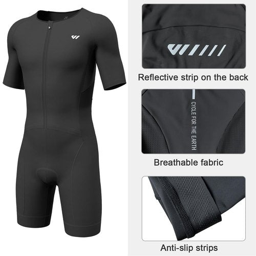 Lo.gas Triathlon Suits Mens,High Elasticity Breathable Quick-qrying Trisuit Race‌ Skinsuits Cycling Swimskin Bike Swim Run Black Small