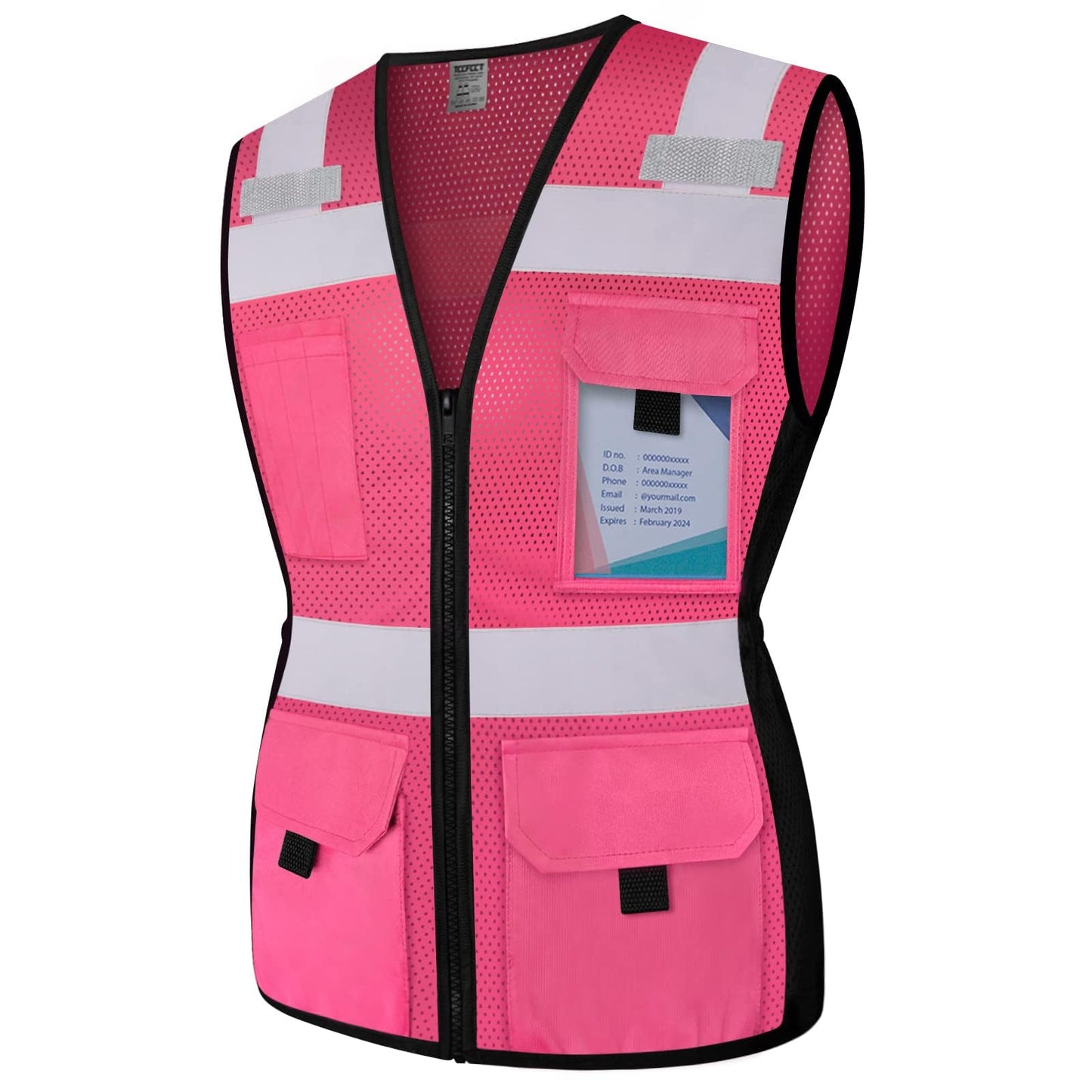 TCCFCCT Women Reflective Vest 11 Pockets High Visibility Mesh Safety Vest for Lady, Neon Construction Work Vest with Zipper, Snug-Fit, Durable with Reinforced Sewing, ANSI Compliant, Pink S