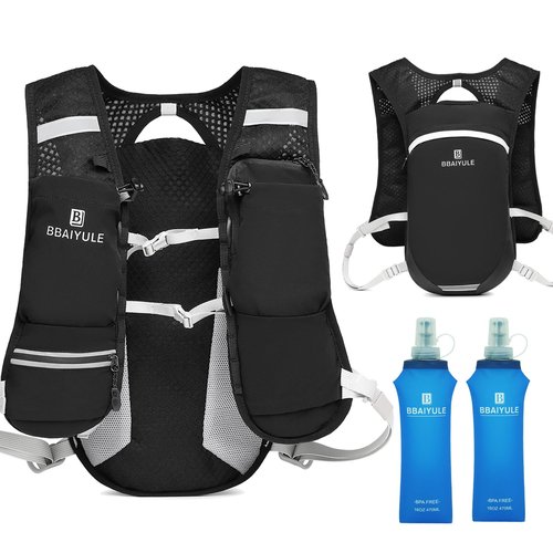 Running Vest Backpack, Lightweight Hydration Backpack with Water Bladder or Soft Flask, Hydration Packs for Cycling Biking Hiking Climbing Skiing (Backpack with 2pcs Soft Flasks)