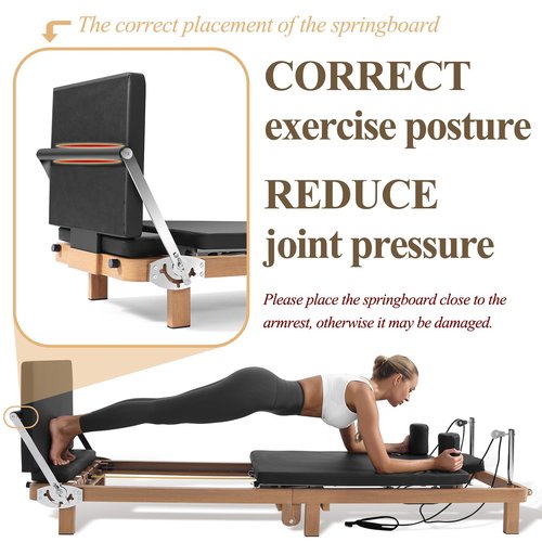 Foldable Pilates Reformer Machine, 90% Pre-Assembled Pro Pilates Equipment，Adjustable Spring + Latex Resistance, 88in Extended Imitation Wood Frame with Jumpboard for Home Gym Women Men Exercise Use