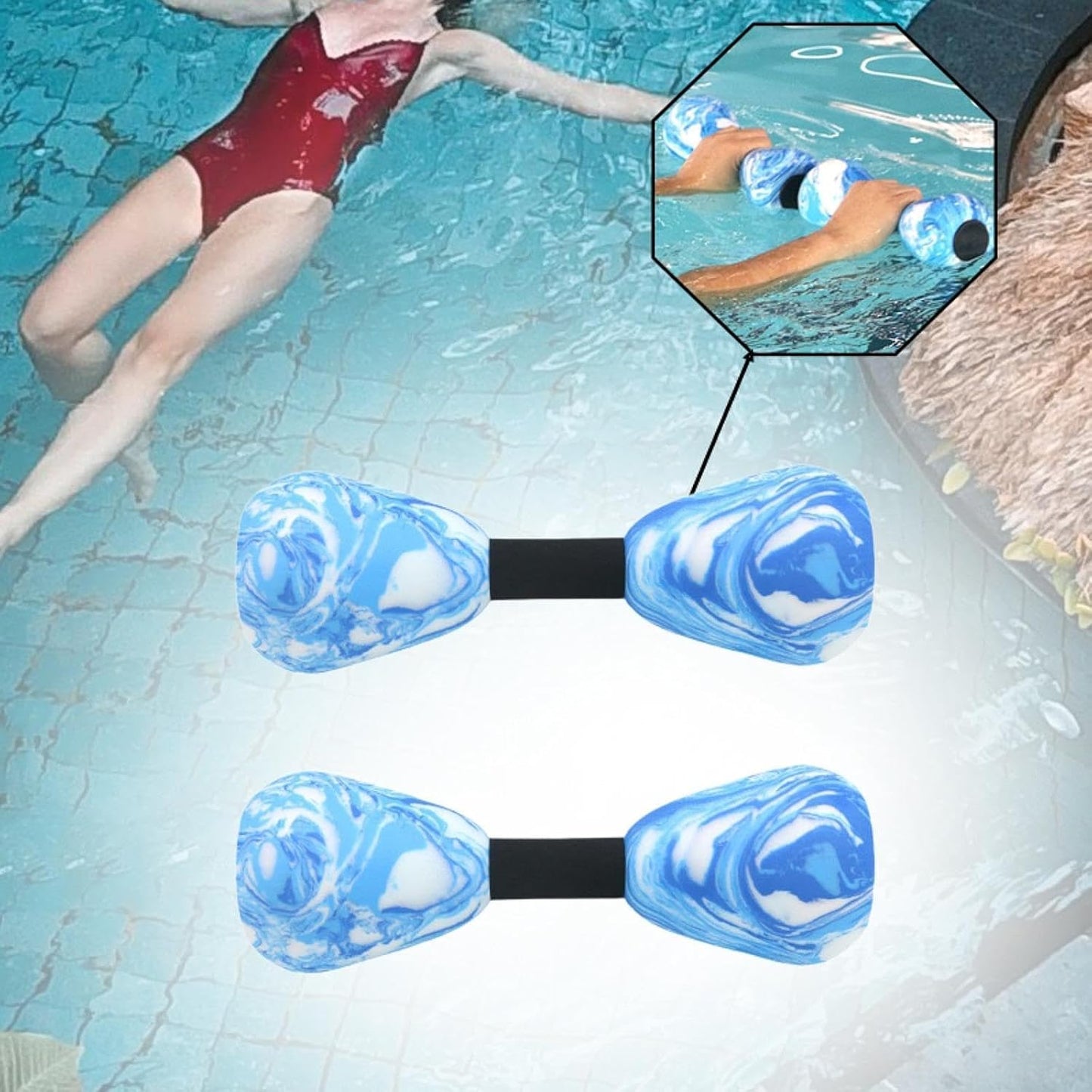 2 Pieces Aquatic Dumbbell Swim Barbell, Portable Swim Training Water Dumbells Fitness Equipment Pool Dumbbell for Gym Pool