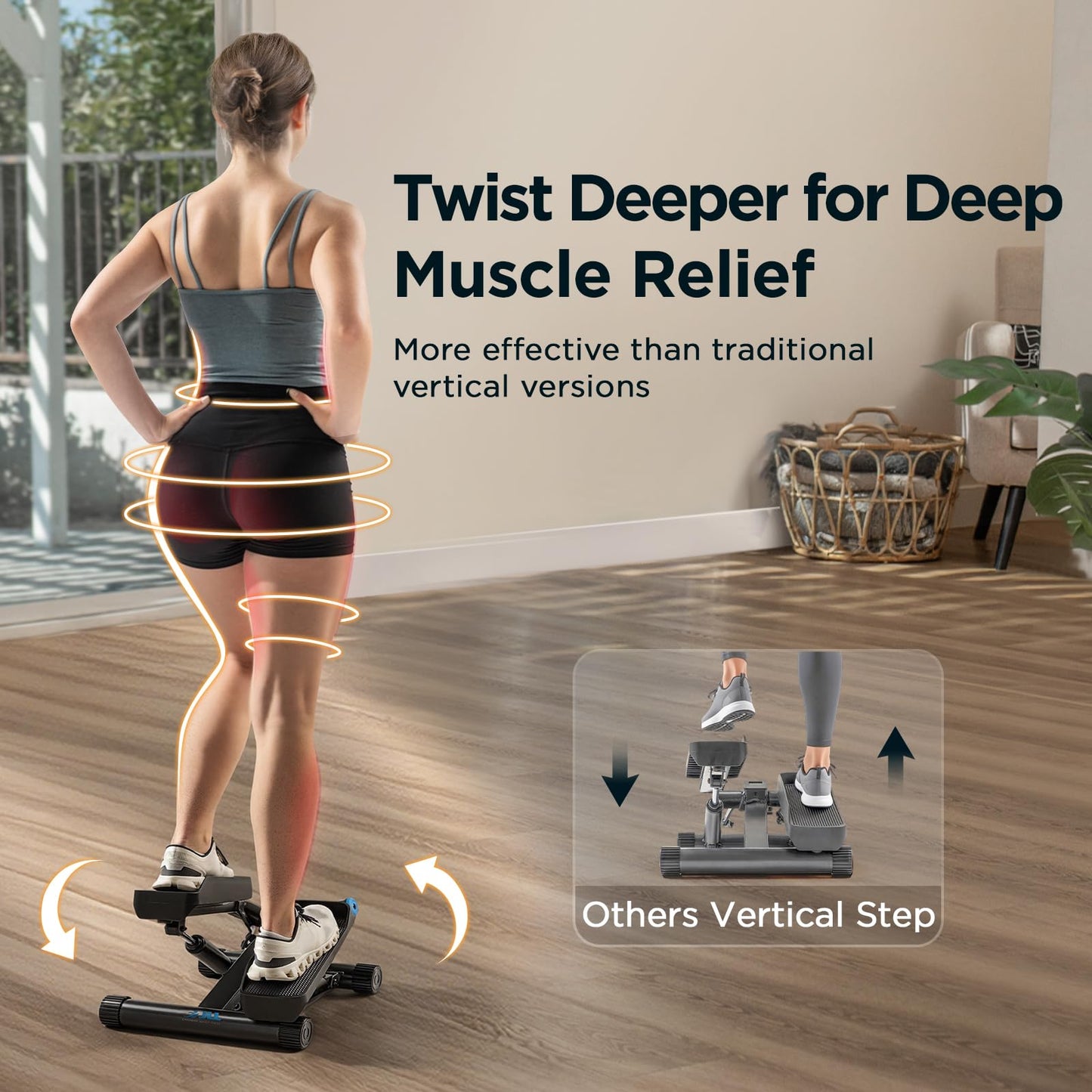 JLL Smart Twist Stepper Machine with Resistance Bands, Space-Saving Portable Mini Stair Stepper for Home, Full Body, Golden Exercise Angle, Dual Hydraulic Quiet Resistance, Adjustable Height,Bluetooth