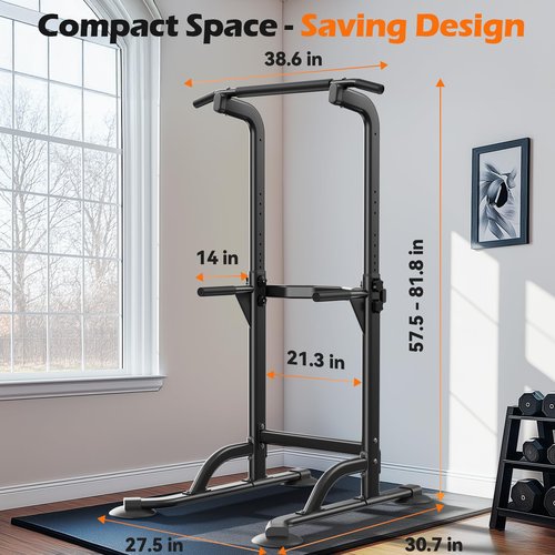 Power Tower Dip Station & Pull-Up Bar for Home Gym – Adjustable Height Strength Training Equipment for Pull-Ups, Dips, Push-Ups & More