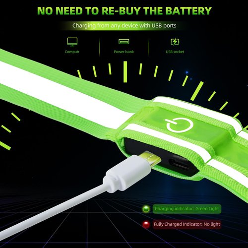Pomerol LED Reflective Belt: High Visibility Night Safety Belt with 4 Light Colors, 3 Modes, USB Rechargeable, Adjustable for Runners & Walkers