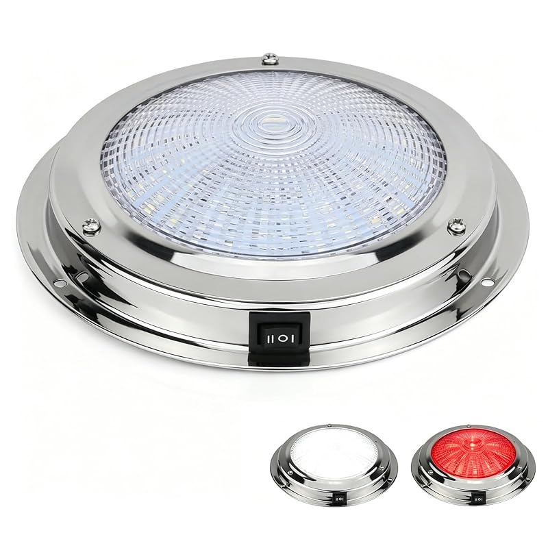 5.5 Inch 12V Dual-Color LED Boat Dome Light with Toggle Switch - White & Red
