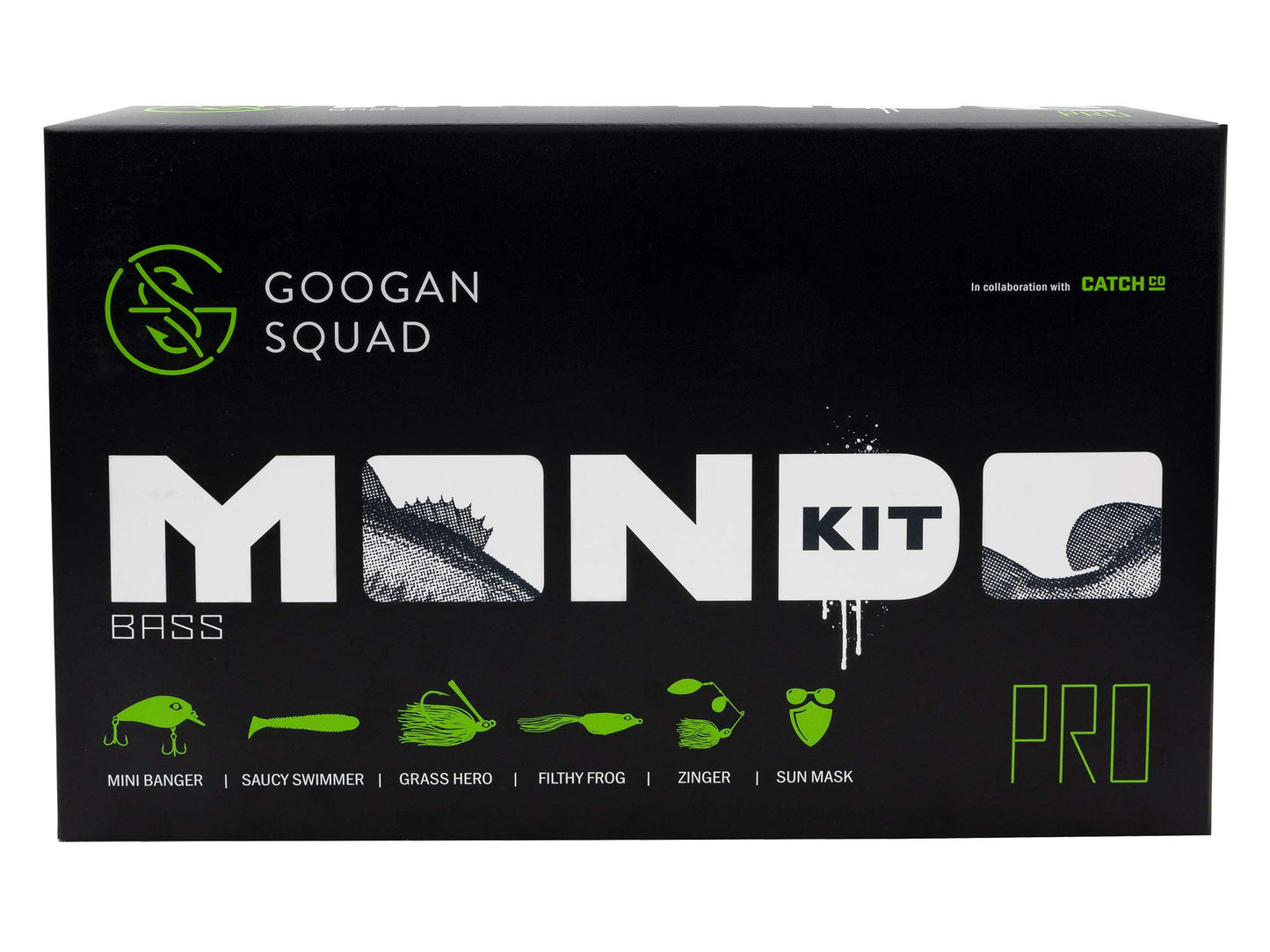 Catch Co Googan Squad Bass Fishing Mondo Kit PRO | Googan Squad Mini Banger, Zinger, Grass Hero, Filthy Frog, Saucy Swimmer, and Necko Sun Mask