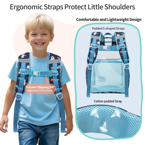 BrainyBees Clear Backpack for Boys - 15 Inch Heavy Duty Kids Backpacks for School, Clear Transparent Bookbag with 2 Front Pockets for Kids Aged 3 to 8, Blue Space Astronauts