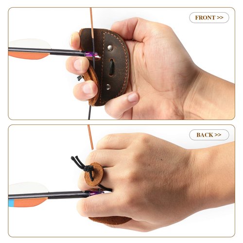 Ringsun Leather Archery Finger Tabs,Handmade Archery Finger Guard for Shooting Practice Gear, Recurve Bow Fingers Tab,Right Hand Brown RS02-8