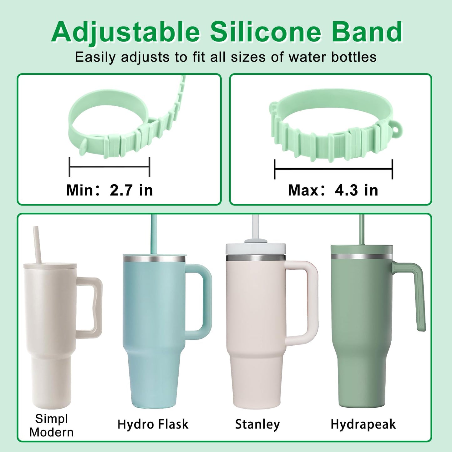 Fumcsy Water Bottle Holder with Strap for Stanley Cup Accessories,Adjustable Shoulder Strap Compatible with Stanley Tumbler,Owala,Hydroflask, YETI and More（Green）