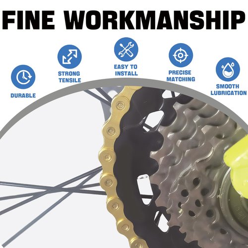 6/7/8/9/10/11/12 Speed Bike Chain – High-Strength, Durable & Smooth-Shifting for Road/Mountain Bikes (Gold-9-Speed)