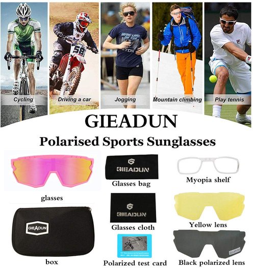 GIEADUN Sports Sunglasses Cycling Glasses Baseball Sunglasses Pink Polarized Glasses with 3 lenses,Fishing,Ski Running Golf (Pink, Large)