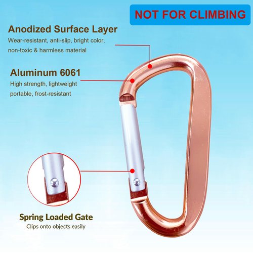 Cute Carabiner Clip, 3" Aluminum Alloy Caribeener D Ring, Spring Snap Hook for Keychain Clip(2pack Rose Gold)
