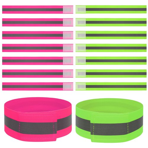 Reflective Bands Reflector Bands for Wrist, Arm, Ankle, Leg, High Visibility Reflective Gear Reflector Tape Straps for Night Walking, Cycling and Running Gear (Green & Pink)